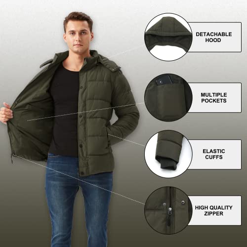 GGleaf Men's Hooded Winter Coat Warm Puffer Jacket Thicken Quilted Jacket Large Green - Image 3