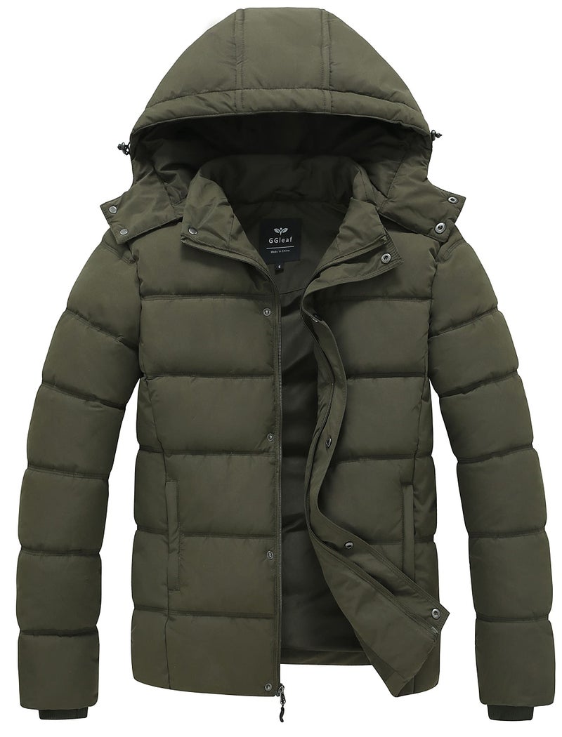 GGleaf Men's Hooded Winter Coat Warm Puffer Jacket Thicken Quilted Jacket Large Green - Image 4