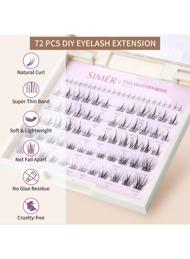 SIMER Lash Clusters 72 Pcs Cluster Lashes Natural Look Diy Eyelash Extension Manga Individual Lashes 912Mm Mixed D Curl Wispy Fluffy Anime Lash Clusters Super Thin Band Soft & Reusable  - Image 3