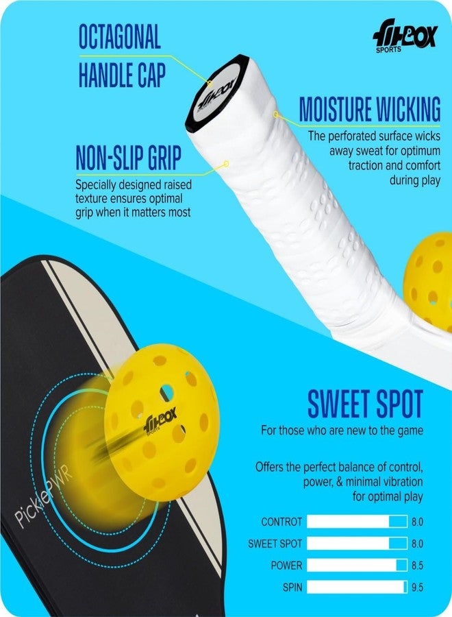 FitBox Sports PicklePWR Pickleball Paddles Set - High-Performance Premium Boarded Composite Surface with Cushion Grip | Ideal for All Skill Levels | Includes Protective Cover & 3 Balls - Black - Image 2