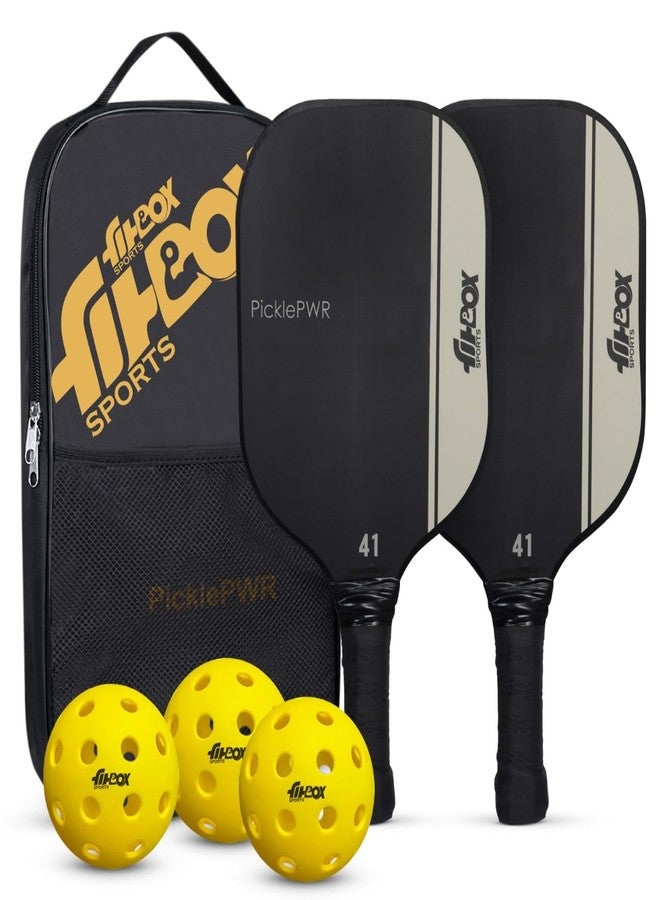 FitBox Sports PicklePWR Pickleball Paddles Set - High-Performance Premium Boarded Composite Surface with Cushion Grip | Ideal for All Skill Levels | Includes Protective Cover & 3 Balls - Black - Image 1