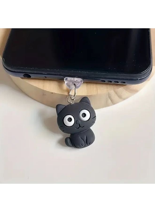 Black Type C Sleeping Kitten Phone Charging Port Dust Plug For iPhone - Image 1