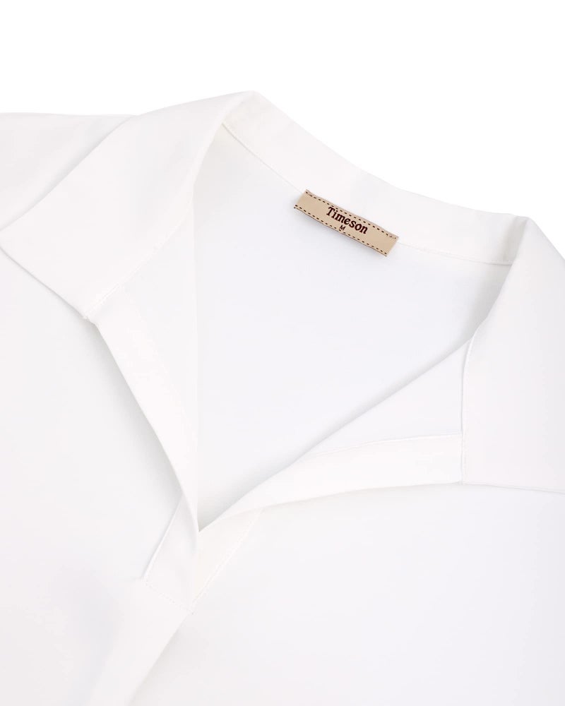 Timeson Short Sleeve Blouses for Women: Office Work - Women's Dress Shirts - Business Casual Outfits for Women Collared Ladies Dressy Tunics Tops Chiffon Blouses for Office Professional White M - Image 5
