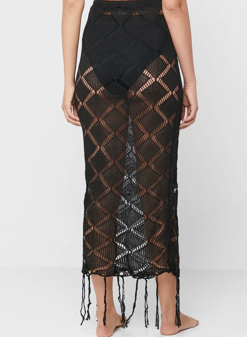 Ginger Crochet Fringe Cover Up Skirt