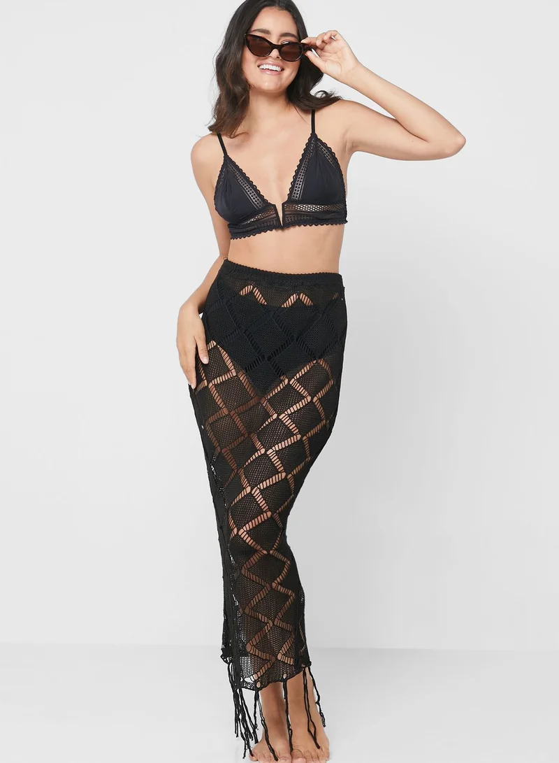 Ginger Crochet Fringe Cover Up Skirt
