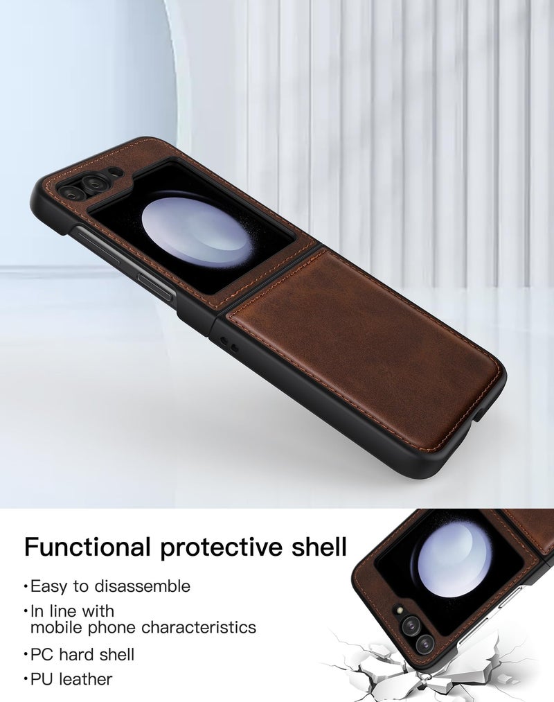 Foluu for Samsung Galaxy Z Flip 5 5G Case, Leather Case, PU Leather + Hard PC Shell Ultra Thin Slim Durable Protective Phone Case Cover for Samsung Galaxy Z Flip5 5G 2023 (Brown) - Image 3