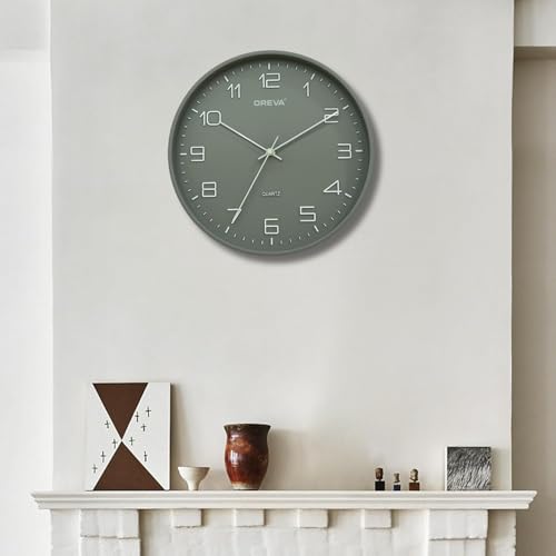 OREVA 12.2 Inch Round Fancy Embossed Number Dial Contemporary Stylish Clocks Modern Analog Silent Wall Clock for Living Room Bedroom Latest Home Décor Office AQ-9507SS (Cream) - Image 1