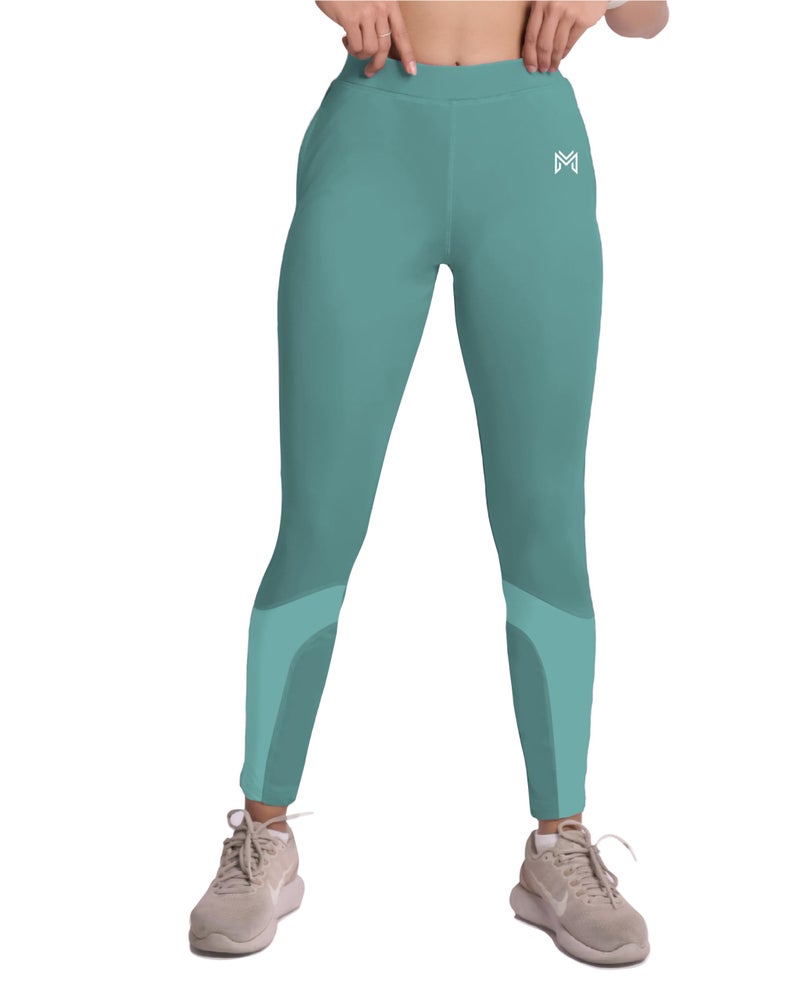 Mehrang Women Gym Wear Mesh Leggings Workout Pants With Side Pockets/Stretchable Tights/Highwaist High Rise Sports Fitness Yoga Track Pants (Medium, English Green) - Image 1