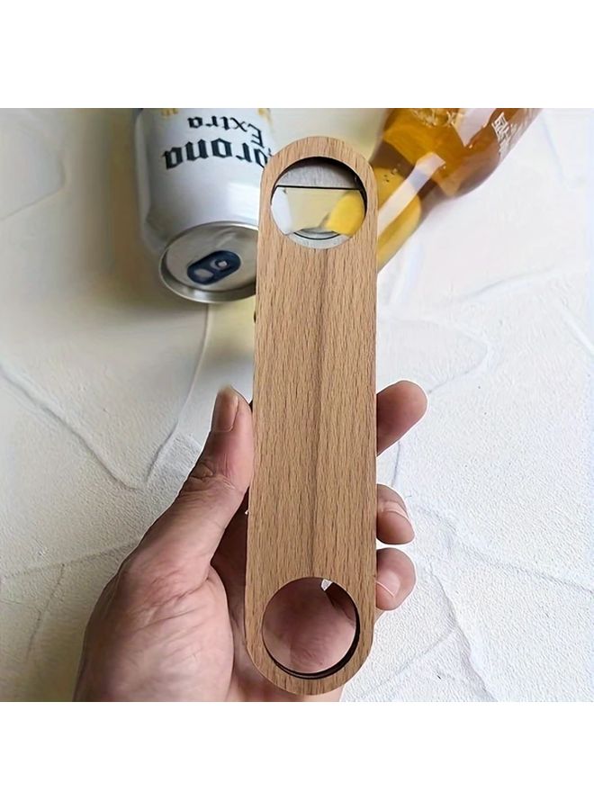 فتاحة زجاجات بمقبض خشبي وفولاذ مقاوم للصدأ وقبضة مريحة للمطبخ أو بار المنزلي - Image 4