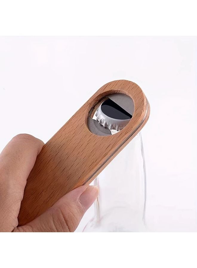 فتاحة زجاجات بمقبض خشبي وفولاذ مقاوم للصدأ وقبضة مريحة للمطبخ أو بار المنزلي - Image 5