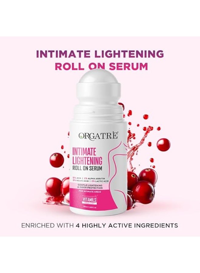 Orgatre Intimate Brightening Roll-On Serum | 5% AHA + 2% Alpha Arbutin 3% Kojic Acid | For Inner Thighs, Knees & Bikini Area | Intimate Areas for Women & Men 50ml - Image 4