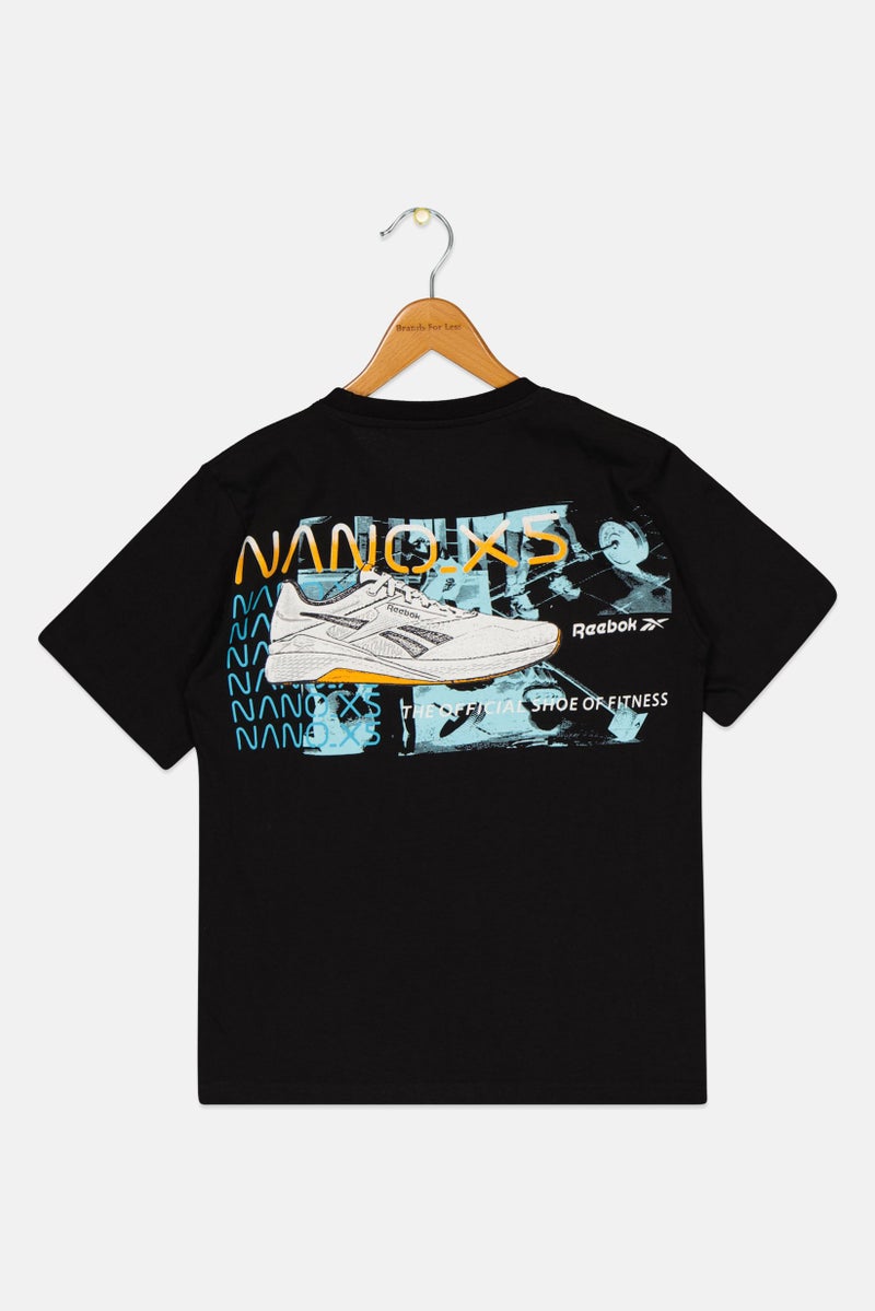 Reebok Kids Boy Graphic Print Short Sleeve Outdoor T-Shirt, Black - Image 3