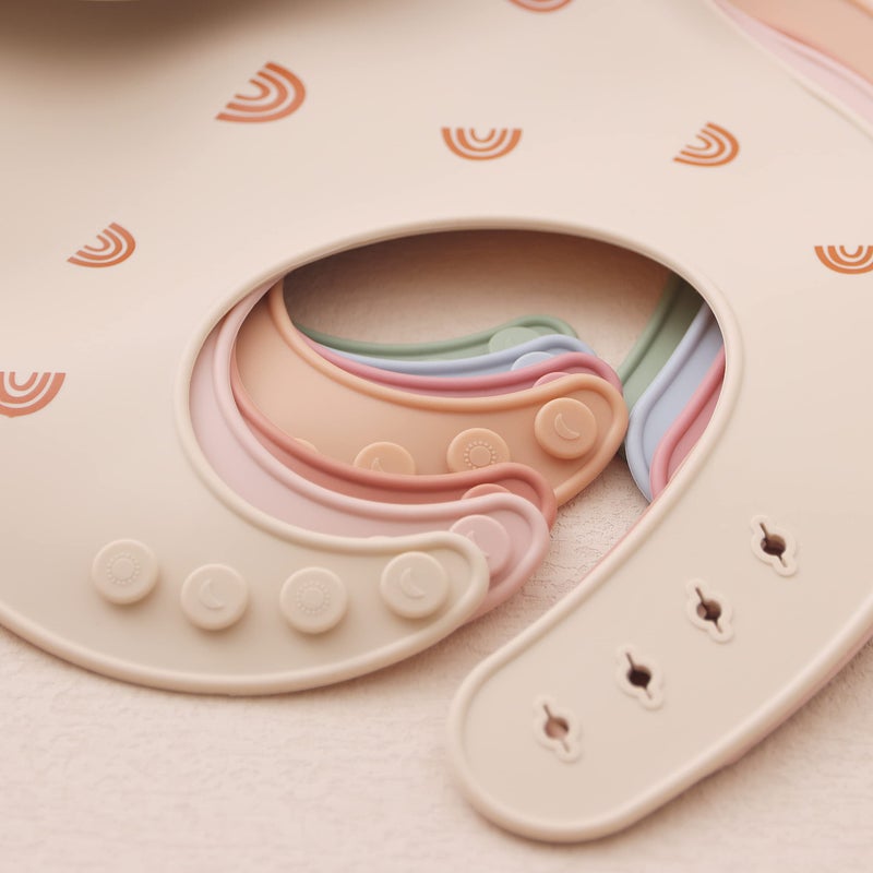 ROCCED Baby Silicone Bibs 2 Sets Baby Bibs with Food Catcher for Girls Boys Toddlers BPA Free Waterproof Soft Durable Adjustable for Babies-Shifting Sand/Pale Mauve - Image 5