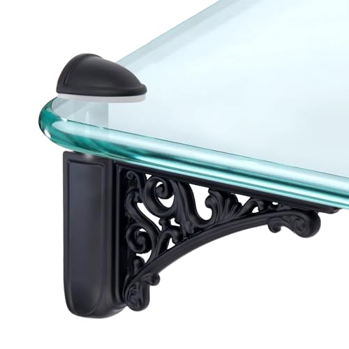 Chinflly 2 Pcs Heavy Duty Adjustable Glass Shelf Brackets Wall Mount Glass Clamp Holder Fit for 024157 Thick Glass Easy Install for Bathroom Kitchen Study Black - Image 1