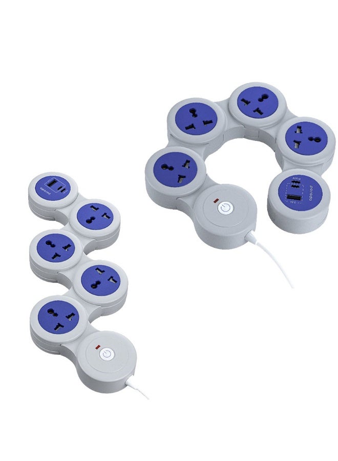 PROMASS 2500W Flexible Multi-Socket Power Strip with 4 Universal AC Outlets and 20W PD USB-C Port, 3M Cable Length - White/Purple - Image 2