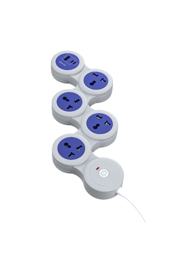 PROMASS 2500W Flexible Multi-Socket Power Strip with 4 Universal AC Outlets and 20W PD USB-C Port, 3M Cable Length - White/Purple - Image 1