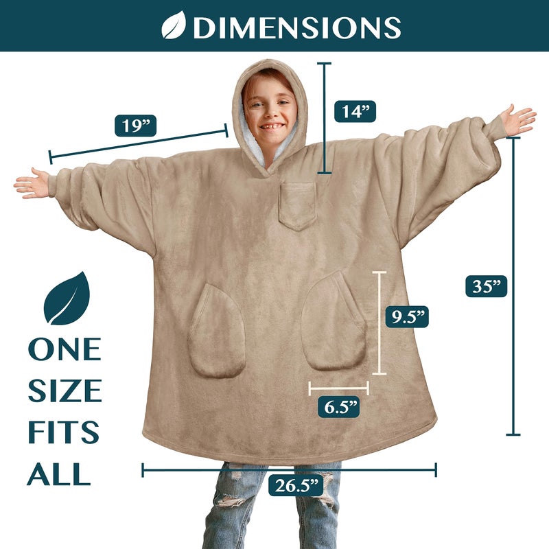 PAVILIA PAVILIA Wearable Blanket Sweatshirt for Kids Boy Girl Taupe Tan  Warm Cozy Giant Blanket Hoodie  Fleece Sherpa Oversized Blanket Sweatshirt with Sleeves  Two Pocket - Image 5