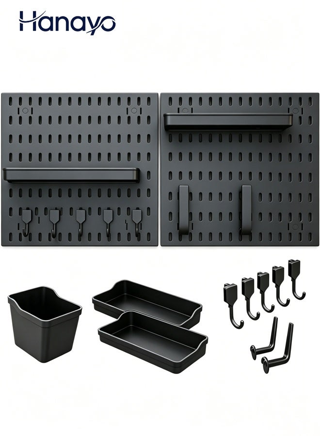 Hanayo No Drill Pegboard Set, Including 2 Pegboards and 10 Accessories, Wall Mounted Storage and Display Rack, Suitable for Wall Storage, Craft Organization, Decorative Display and Nursery Storage (Black) - Image 1