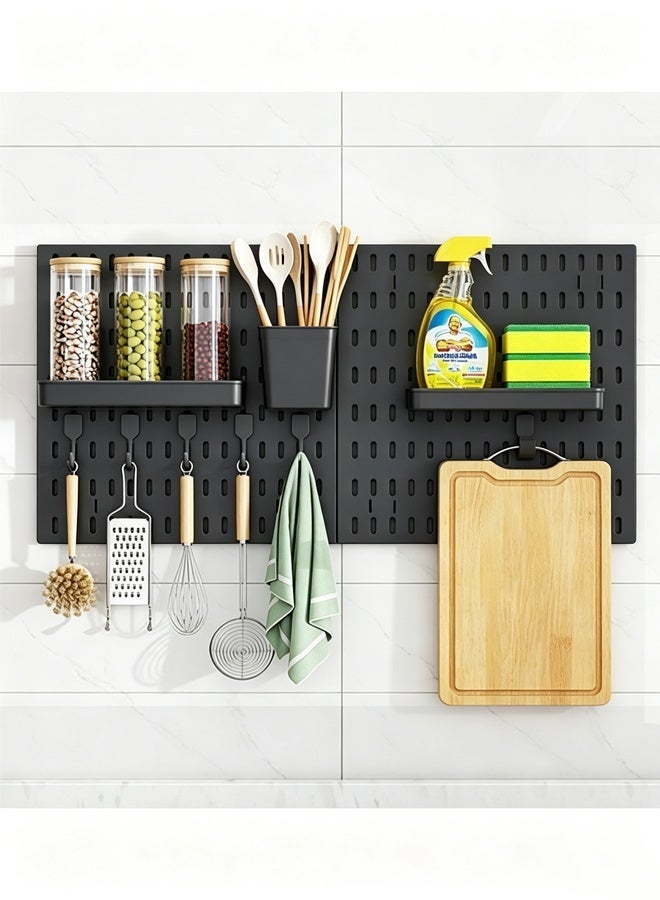 Hanayo No Drill Pegboard Set, Including 2 Pegboards and 10 Accessories, Wall Mounted Storage and Display Rack, Suitable for Wall Storage, Craft Organization, Decorative Display and Nursery Storage (Black) - Image 3