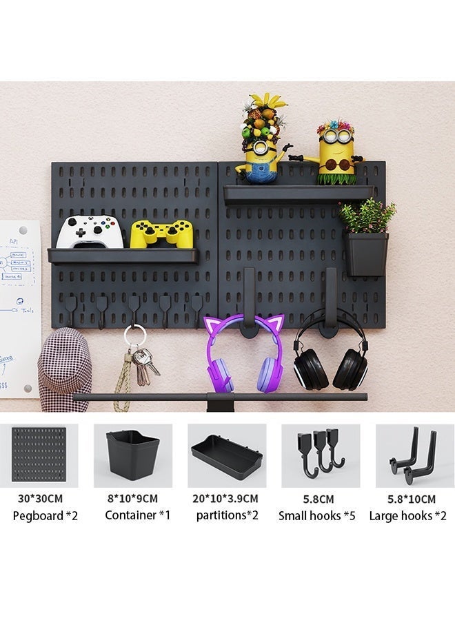 Hanayo No Drill Pegboard Set, Including 2 Pegboards and 10 Accessories, Wall Mounted Storage and Display Rack, Suitable for Wall Storage, Craft Organization, Decorative Display and Nursery Storage (Black) - Image 2