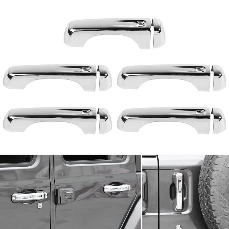 CheroCar for Jeep JL Door Handle Cover Trim Tailgate Handle Cover Fit for 20182025 Jeep Wrangler JL JLU Sports Sahara Freedom Rubicon 2Door 4Door Exterior AccessoriesChrome