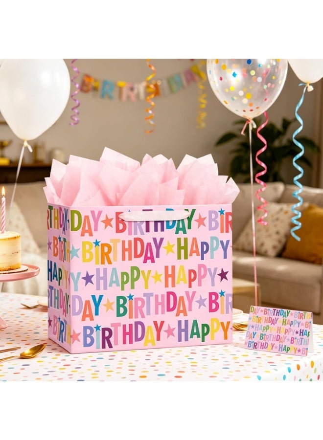 CUNUUDOOL 42cm Large Happy Birthday Gift Bag Set with Greeting Card and Tissue Paper, Colorful Lettering Design for Girls, Kids and Adults Birthday Celebrations. - Image 4