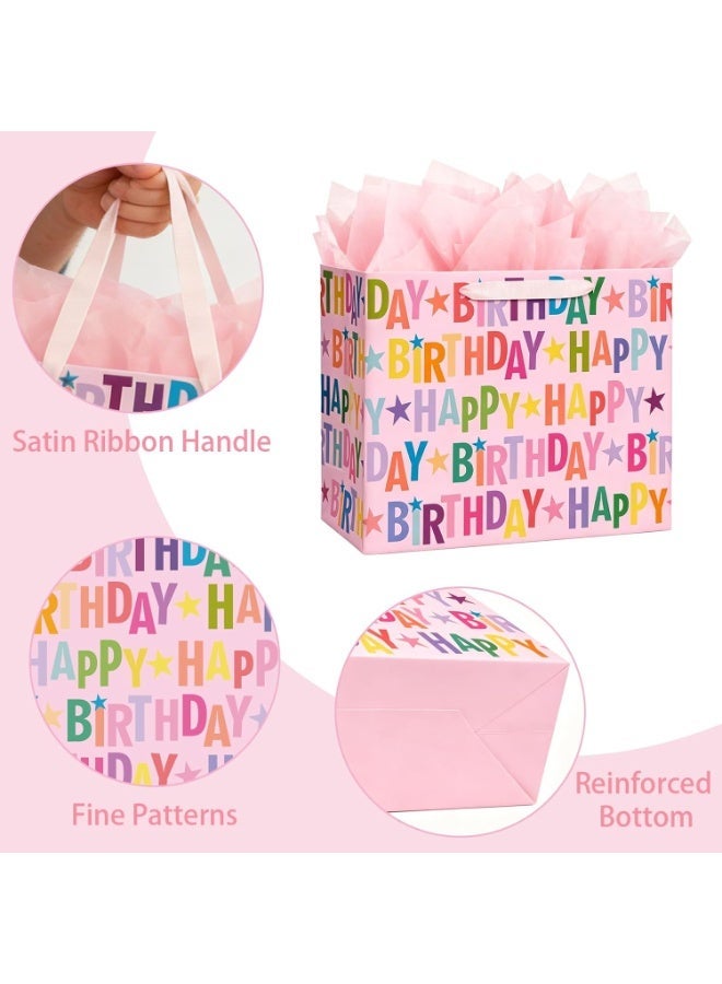 CUNUUDOOL 42cm Large Happy Birthday Gift Bag Set with Greeting Card and Tissue Paper, Colorful Lettering Design for Girls, Kids and Adults Birthday Celebrations. - Image 2