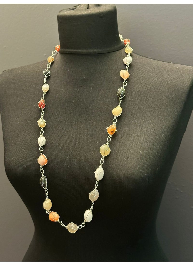 Gönülden Tasarım Heart Design Colorful Natural Stone Women's Necklace Long  - Image 1