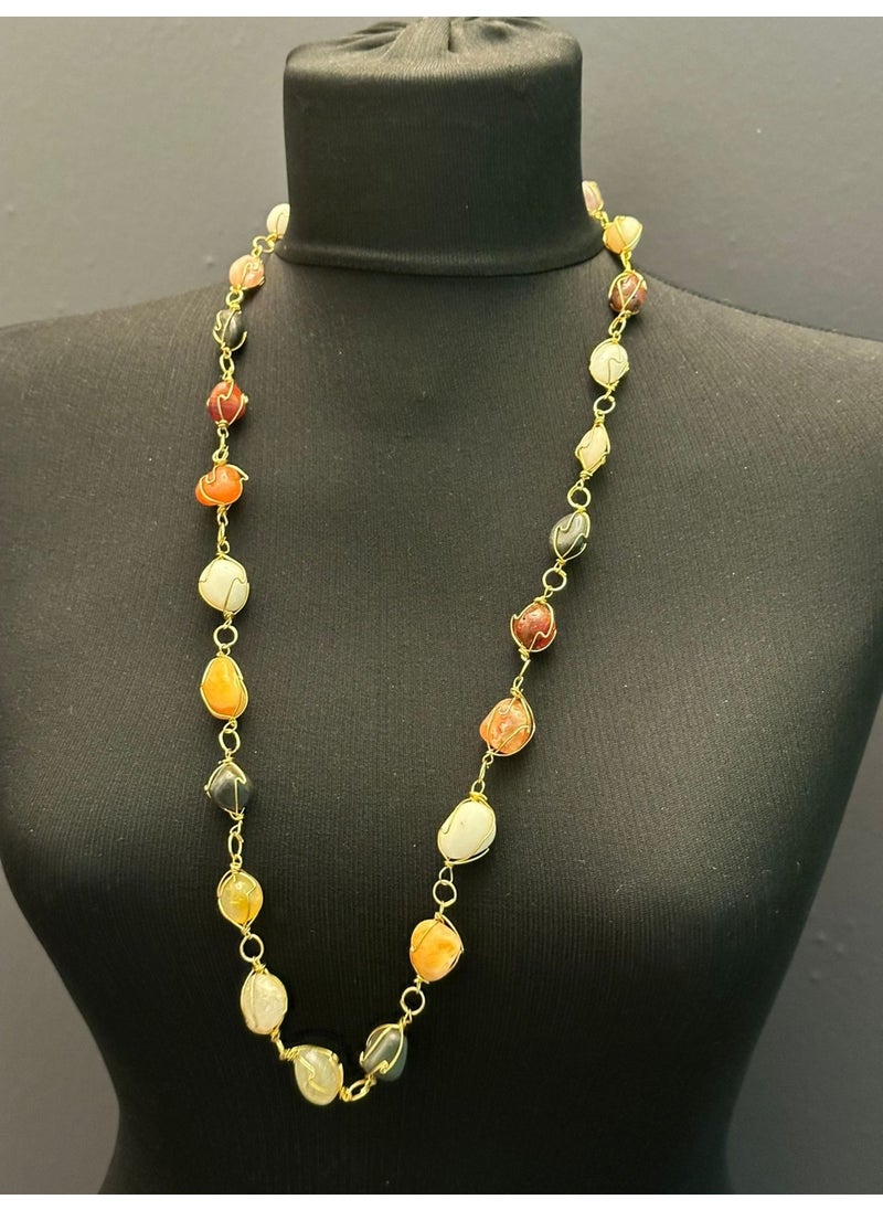 Gönülden Tasarım Heart Design Colorful Natural Stone Women's Necklace Long  - Image 3