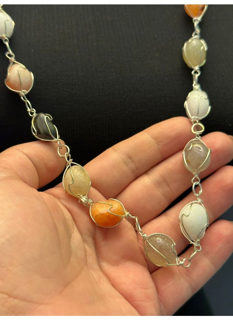Gönülden Tasarım Heart Design Colorful Natural Stone Women's Necklace Long  - Image 2
