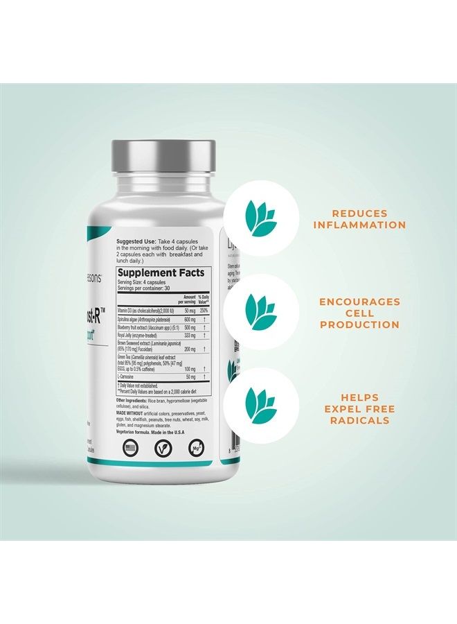 Life Seasons Stem Boost-R - Support Stem Cell Production - Spirulina, Blueberry, Royal Jelly, Brown Seaweed and L-Carnosine - 120 Capsules - Image 1