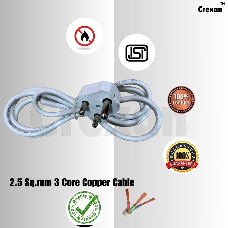 Crexan Extension Board 16A 2500 Wattage with 6A16A Socketwith Safety Shutter 16A Switch 25 Sqmm 3 Core White Copper Wire for Heavy Duty Home Appliance 2500 Wattage Big Plug 5 Meter - Image 5