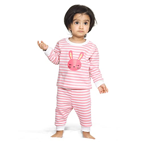 ARIEL Cotton Fleece Clothing Pajama Set for Boys & girls - Unisex Winter Pink Bunny Clothing sets Full Sleeve T-shirt & Pant, Size- 12-18 months - Image 3