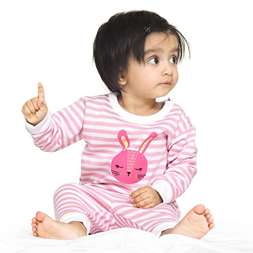 ARIEL Cotton Fleece Clothing Pajama Set for Boys & girls - Unisex Winter Pink Bunny Clothing sets Full Sleeve T-shirt & Pant, Size- 12-18 months - Image 5