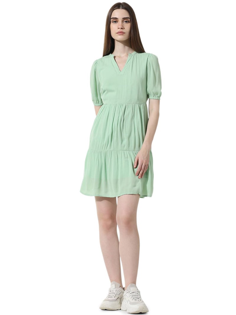 ONLY Women Solid Viscose Above Knee Green A-line Dress - Image 1