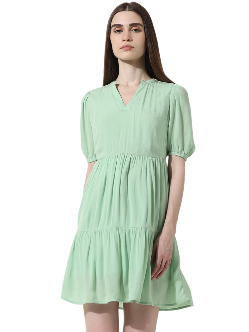ONLY Women Solid Viscose Above Knee Green A-line Dress - Image 3