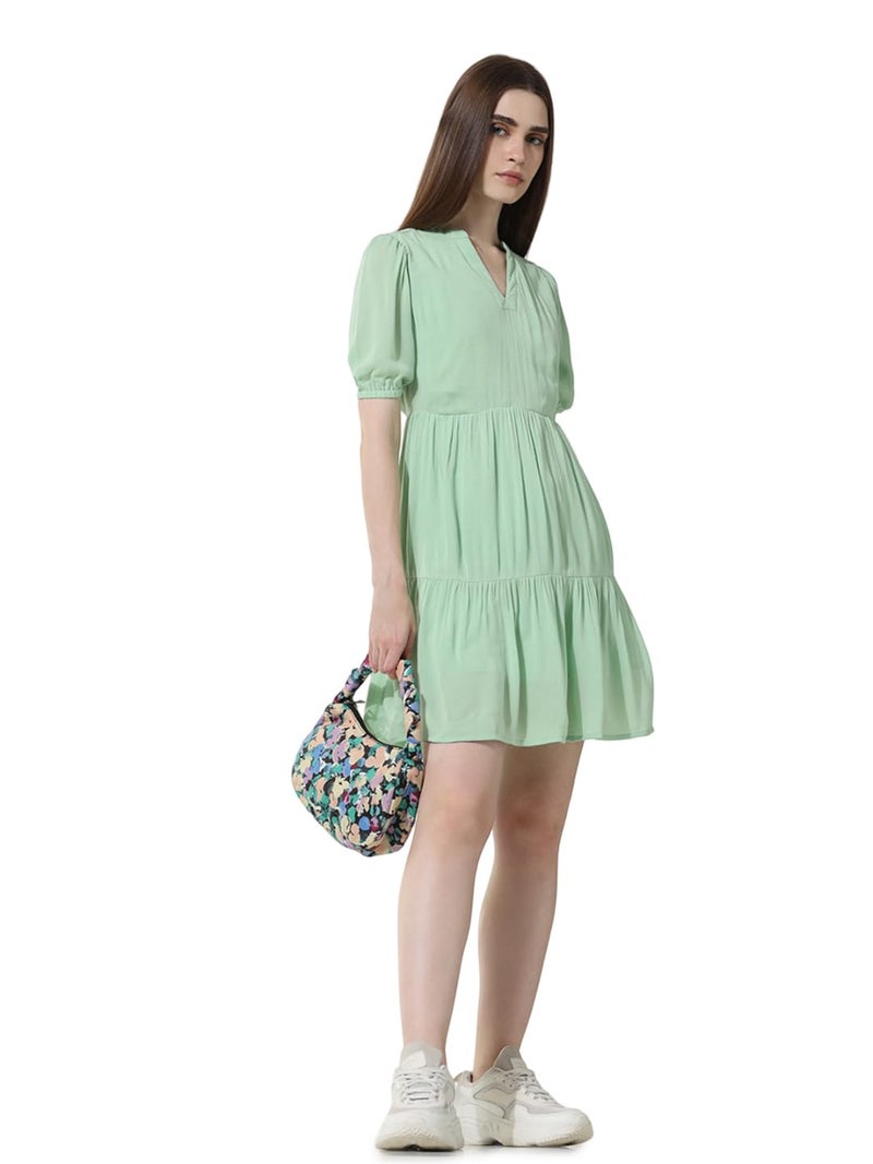 ONLY Women Solid Viscose Above Knee Green A-line Dress - Image 2