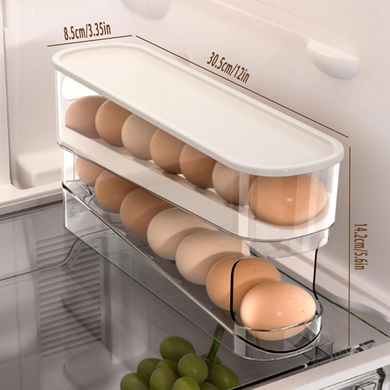 WACOI Auto Rolling Fridge Egg Organizer, Space Saving Eggs Dispenser for Refrigerator Storager with Lid,Egg Holder for Fridge 2 Pack - Image 4