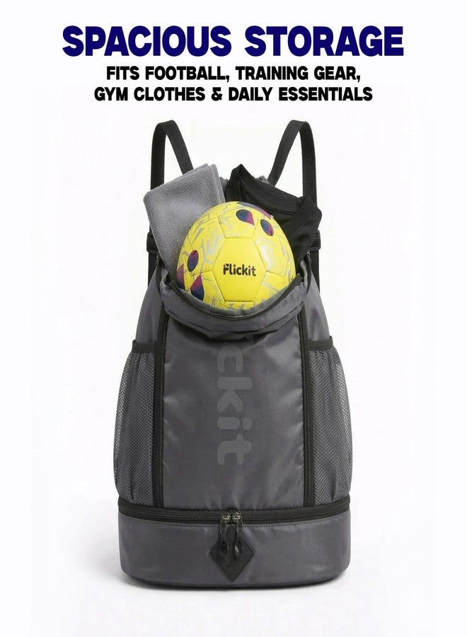 FLICKIT Pro Drawstring Sports Backpack with Shoe Compartment | Waterproof Gym & Football Bag | Mesh Side Pockets | Dual Zip Storage - Image 3