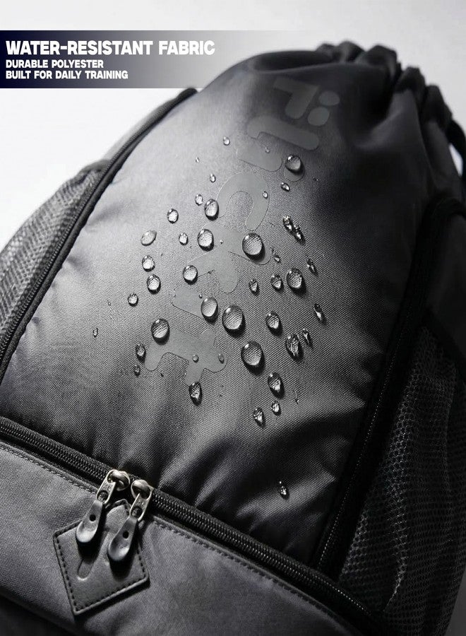 FLICKIT Pro Drawstring Sports Backpack with Shoe Compartment | Waterproof Gym & Football Bag | Mesh Side Pockets | Dual Zip Storage - Image 4