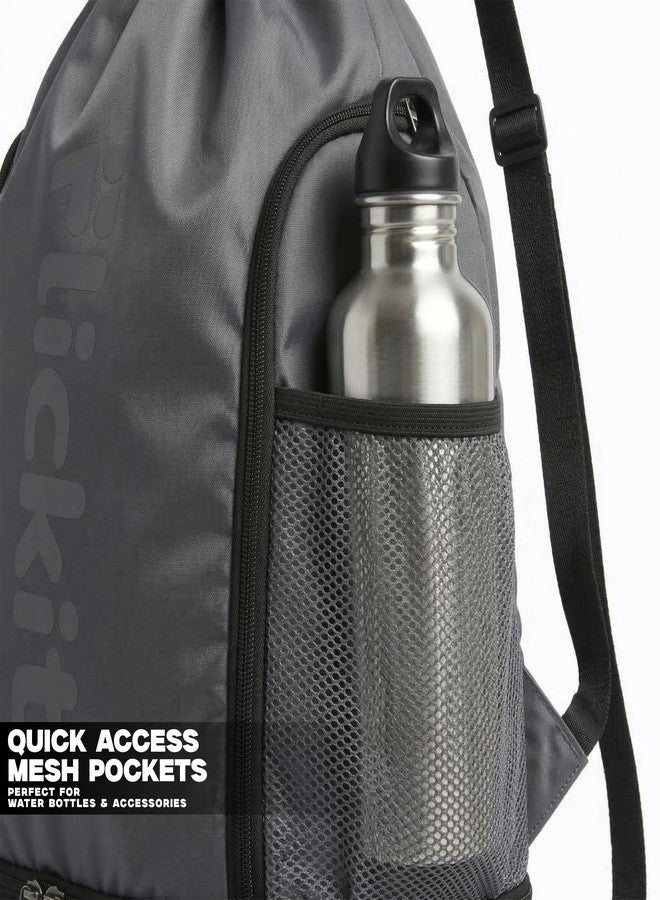 FLICKIT Pro Drawstring Sports Backpack with Shoe Compartment | Waterproof Gym & Football Bag | Mesh Side Pockets | Dual Zip Storage - Image 5