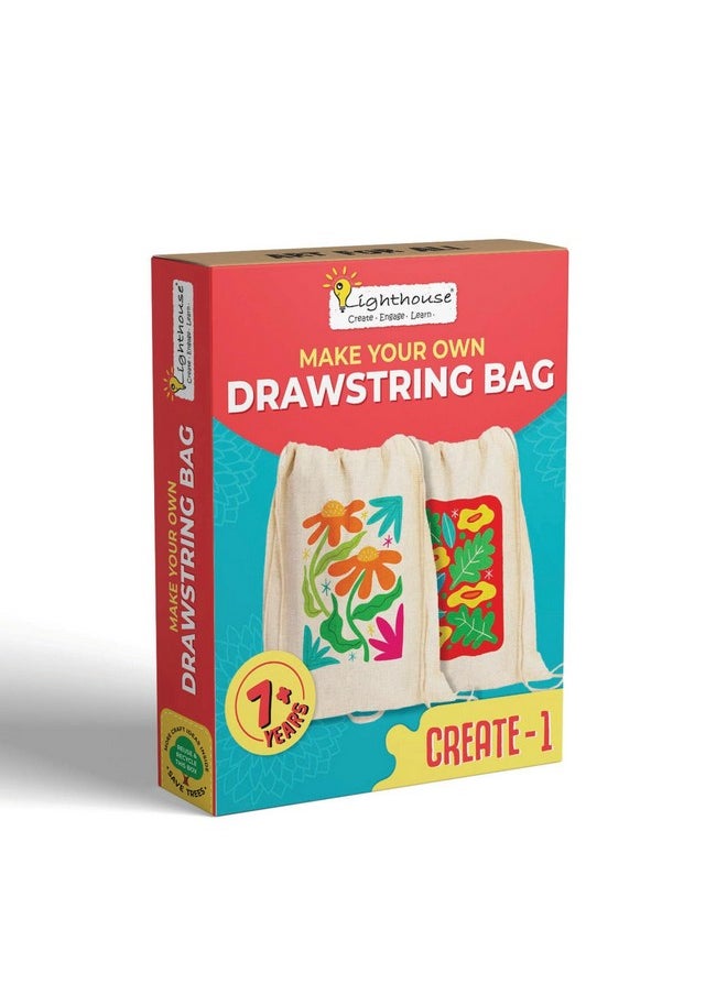 Lighthouse LIGHTHOUSE Paint Your Own Drawstring Bag | Art and Craft Kit For Kids, Canvas Painting Kit for Kids With Acrylic Paint, Paint Brushes and More, DIY Painting Kit for Girls, Gift for Kids, Best Birthday Return Gift for Kids  - Image 1