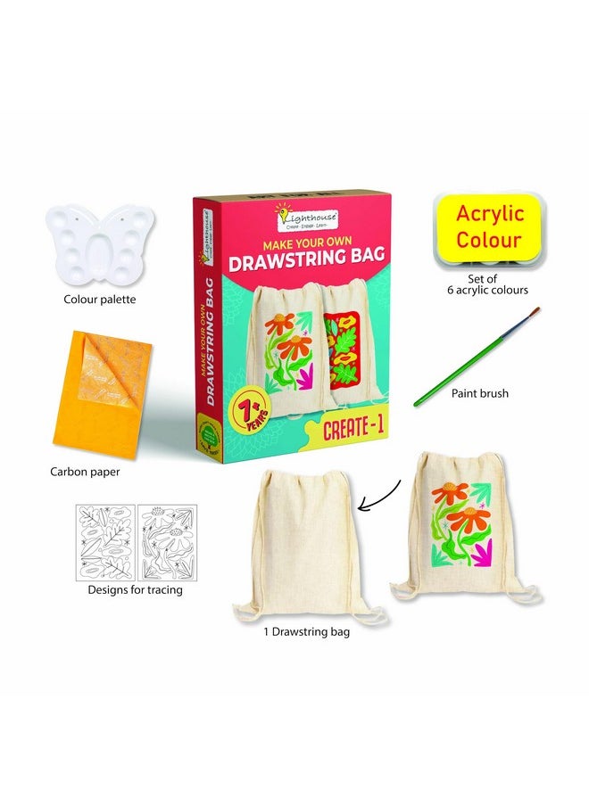 Lighthouse LIGHTHOUSE Paint Your Own Drawstring Bag | Art and Craft Kit For Kids, Canvas Painting Kit for Kids With Acrylic Paint, Paint Brushes and More, DIY Painting Kit for Girls, Gift for Kids, Best Birthday Return Gift for Kids  - Image 2