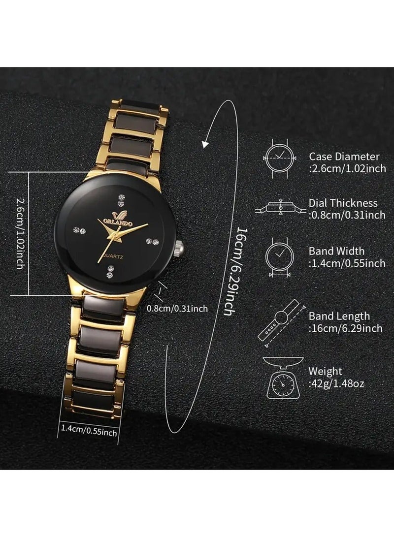 أورلاندو 2 Pcs Wrist Watches Simple Ultra Thin Steel Strip Quartz Fashion Watches Elegant Dress Watches Accessories for Women Men - Image 4