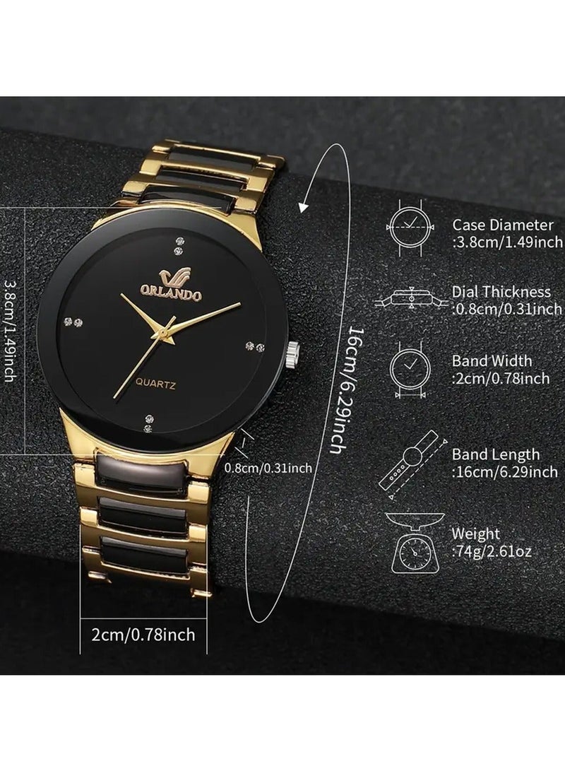 أورلاندو 2 Pcs Wrist Watches Simple Ultra Thin Steel Strip Quartz Fashion Watches Elegant Dress Watches Accessories for Women Men - Image 3