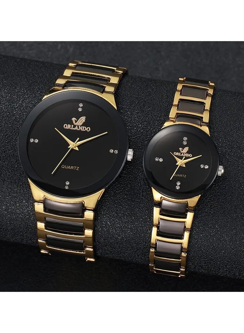 أورلاندو 2 Pcs Wrist Watches Simple Ultra Thin Steel Strip Quartz Fashion Watches Elegant Dress Watches Accessories for Women Men - Image 1