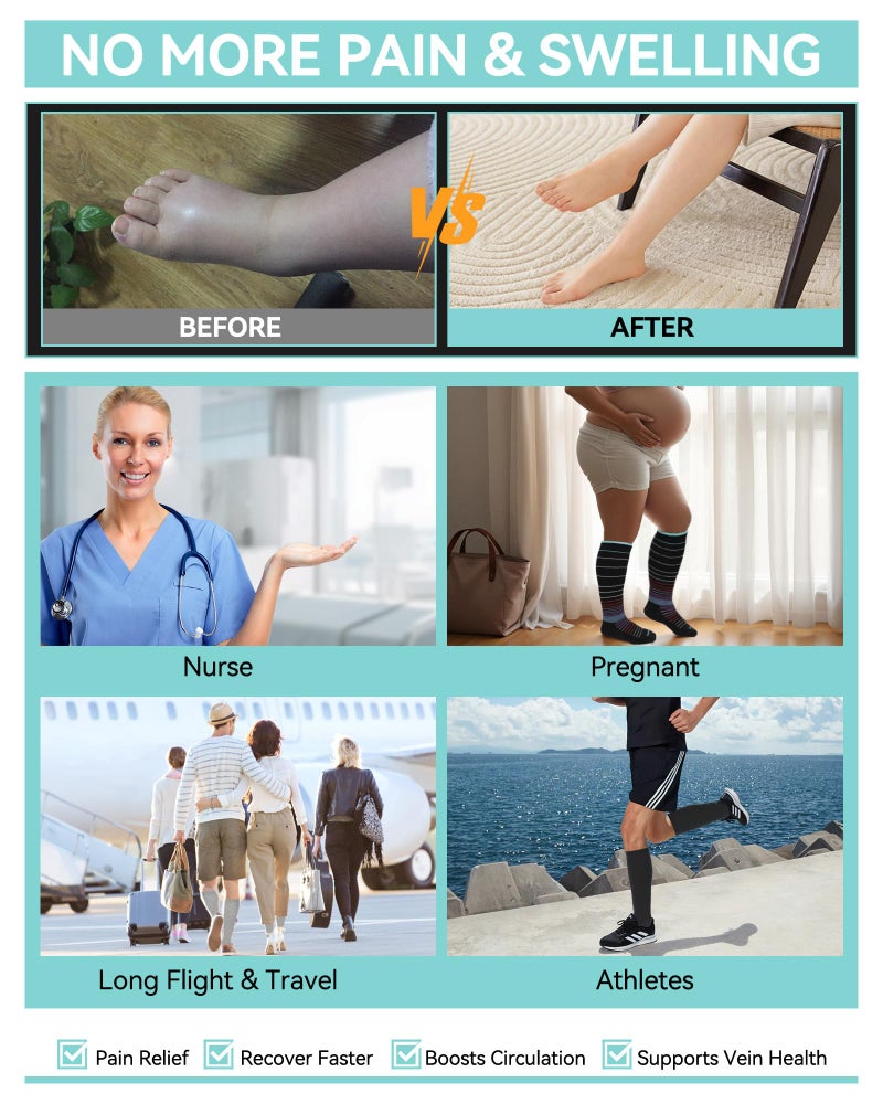 HAPIU Merino Wool Easy On Compression Socks for Women & Men, 15-20 mmHg, Plus Size Knee High Stocking for Nurses, Pregnancy, Travel, Flight, Medias de CompresiÃ³n Mujer - Image 4