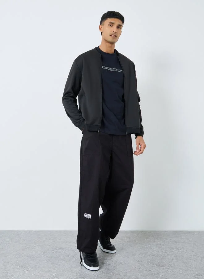 Take Two Take Two Men Black Number Print Zip-Up Bomber Jacket