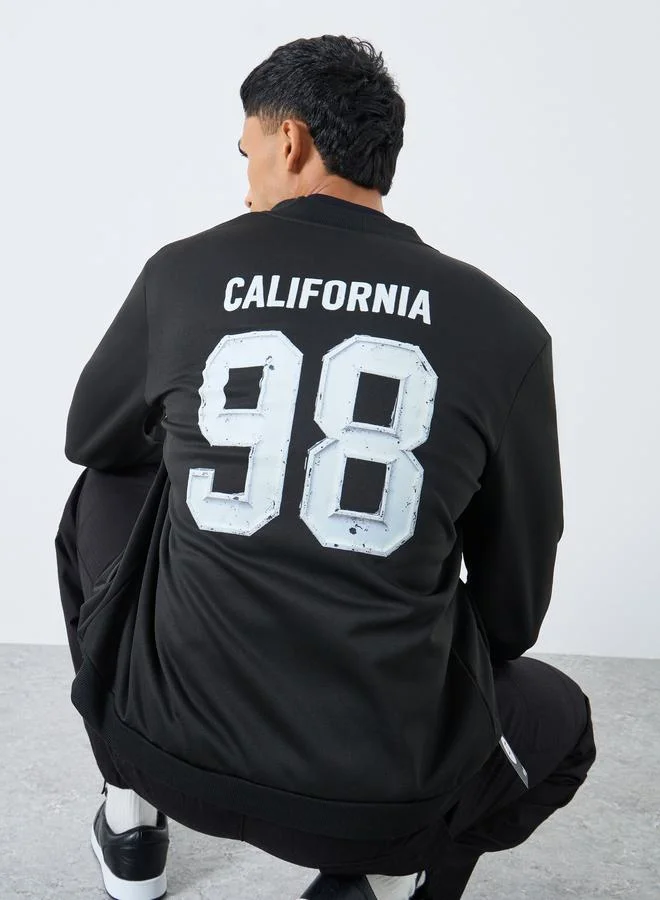Take Two Take Two Men Black Number Print Zip-Up Bomber Jacket