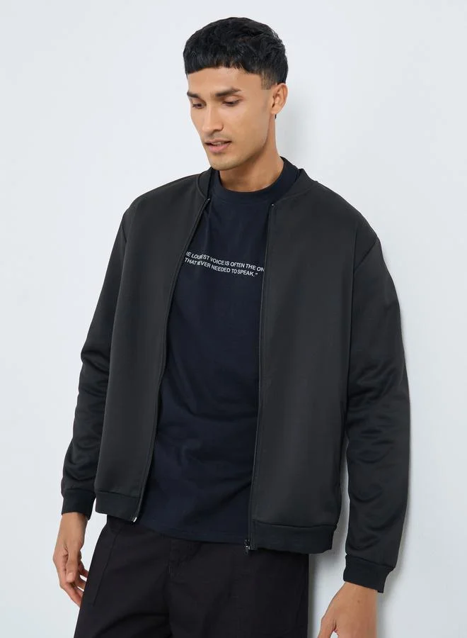 Take Two Take Two Men Black Number Print Zip-Up Bomber Jacket